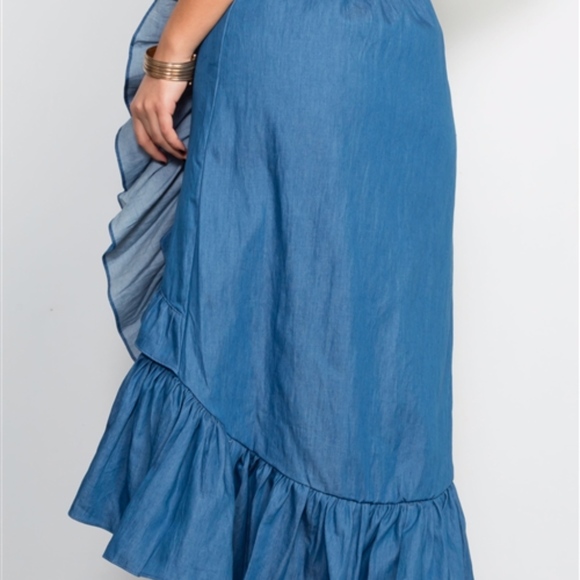💙WINTER SALE 💙 Denim Ruffle Flare Midi Skirt - Picture 5 of 7